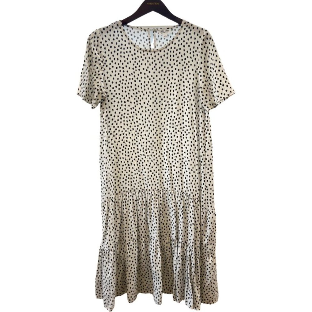 White with Black Polka-Dot Midi Dress - Size Small